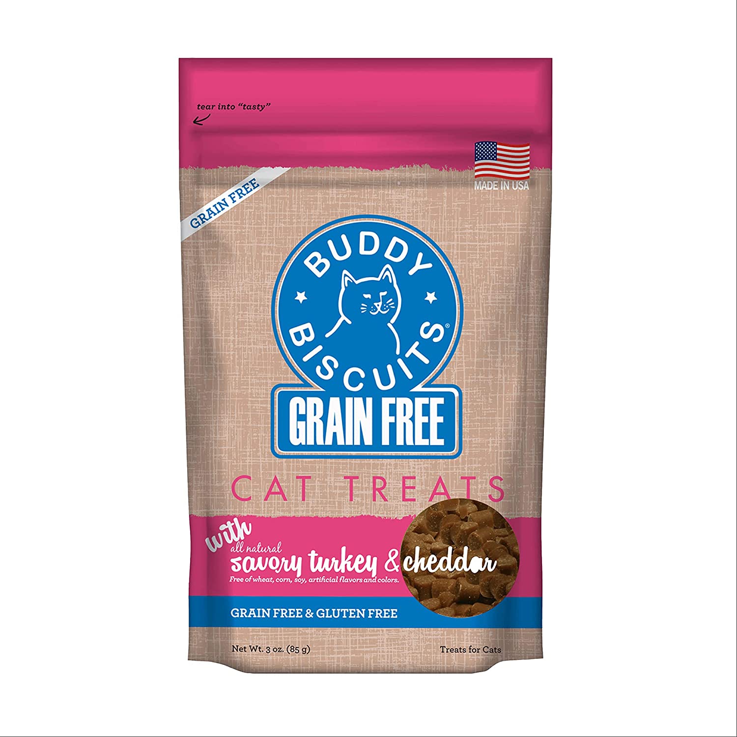 Buddy Biscuits Grain Free Cat Treats with Savory Turkey & Cheddar - 3 oz