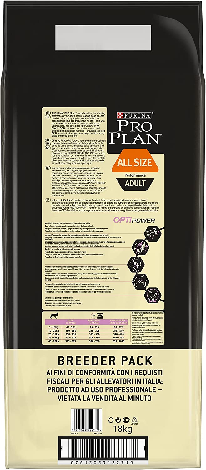 Purina Pro Plan All Size Adult Dog Performance Chicken 18Kg