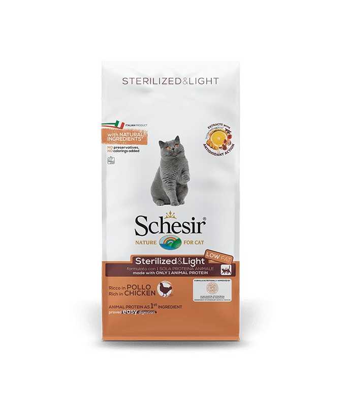 Schesir Dry food for adult cats with a single protein source Sterilized & Light Rich in Chicken 10kg