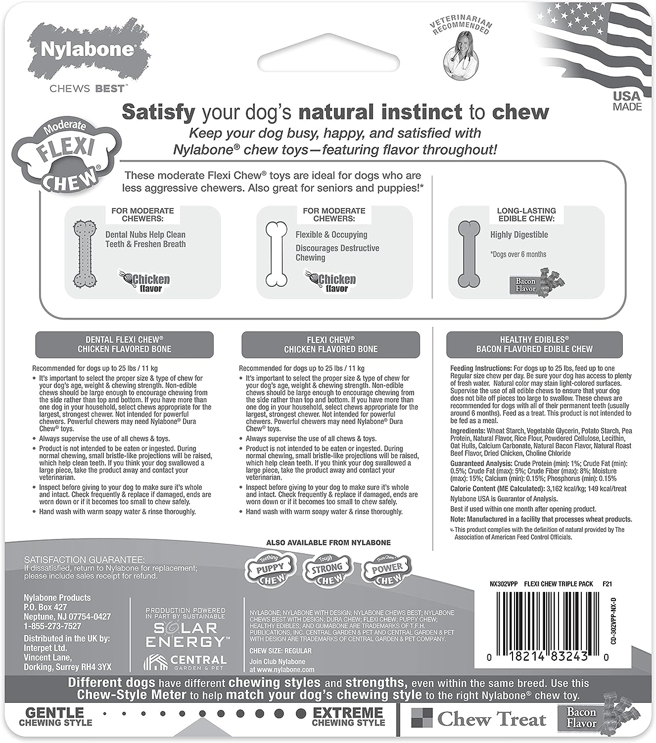 Nylabone Flexi Chew Variety Pack (1 Each Dental Chew / Healthy Edibles Bacon / Flexi Chew Original) Regular Nylon Chews