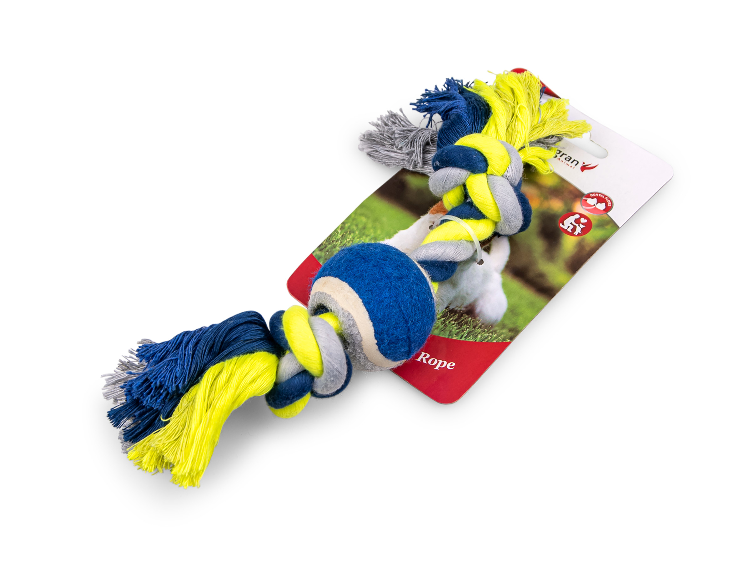 Vadigran Cotton rope 2 knots + tennisball blue-yellow 26cm