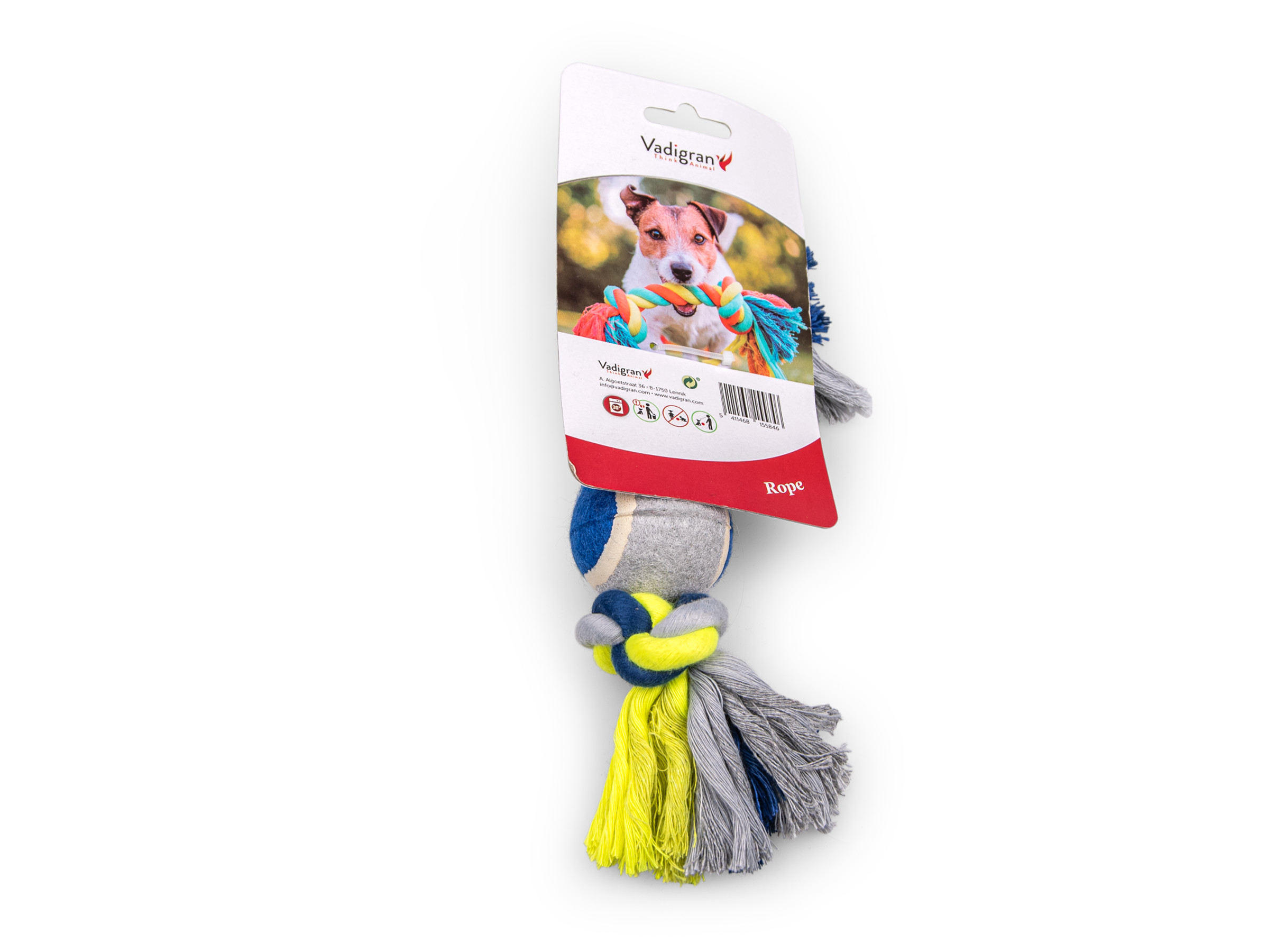 Vadigran Cotton rope 2 knots + tennisball blue-yellow 26cm