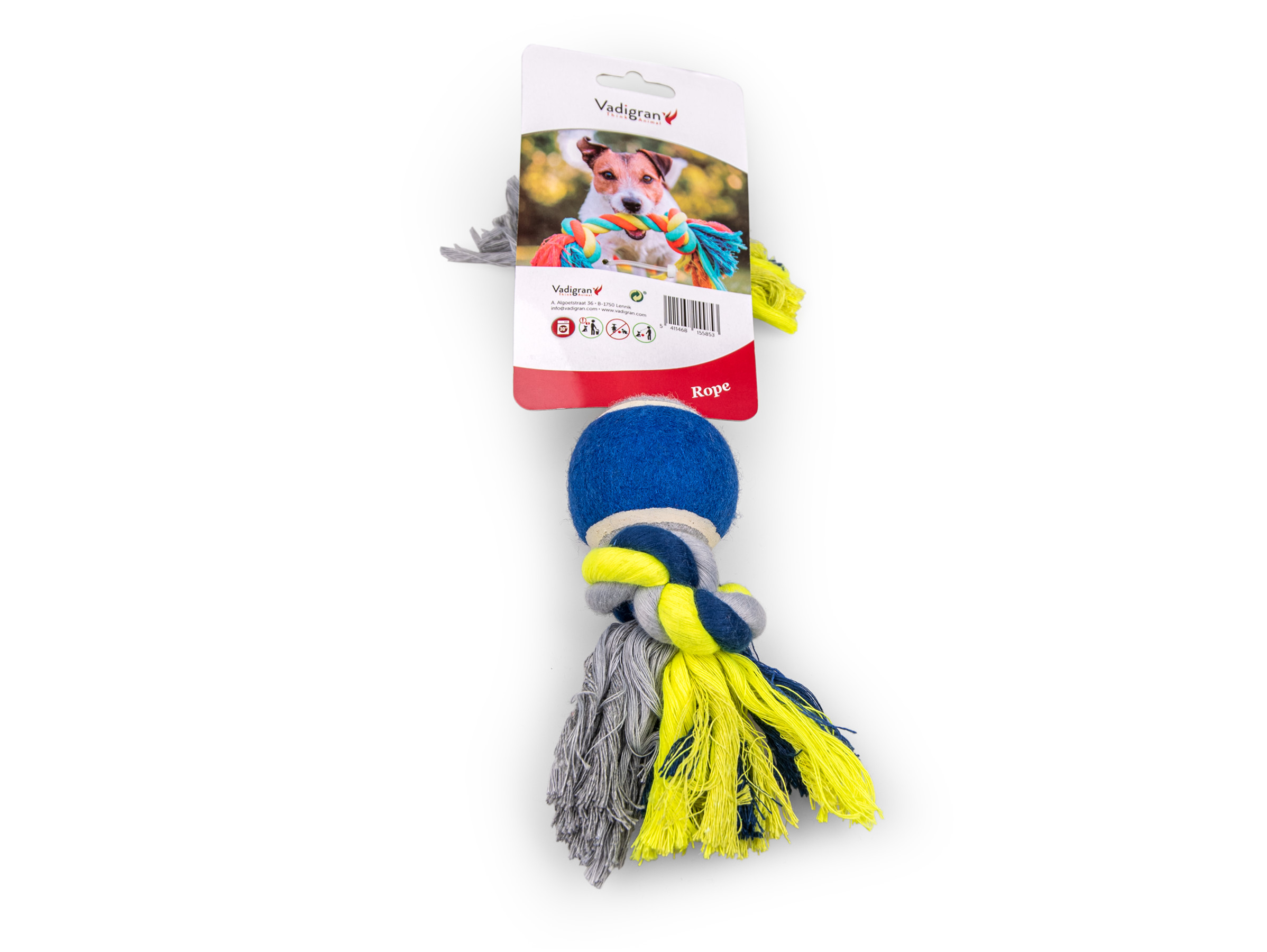 Vadigran Cotton rope 2 knots + tennisball blue-yellow 30cm