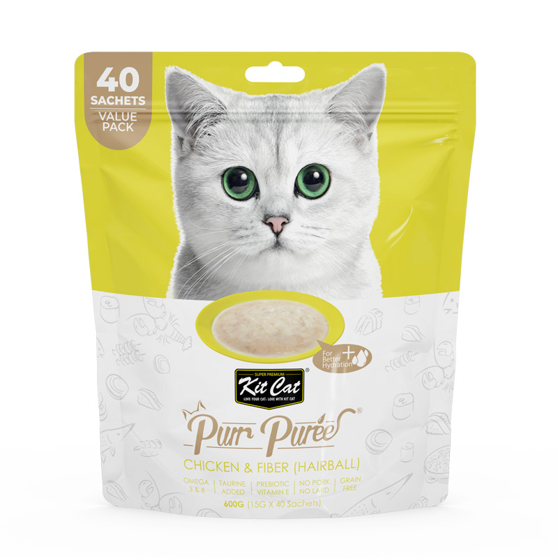 Kit Cat Puree 600G Chicken & Fiber (Hairball) 40Pcs