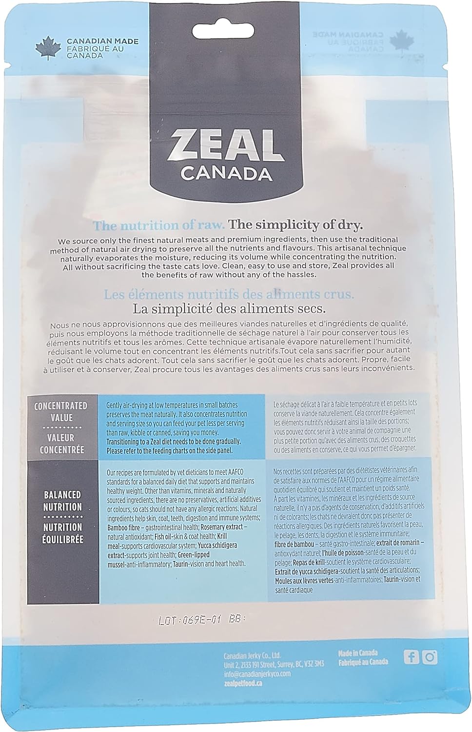 Zeal Gently Air-Dried Okanagan blend(Fish, Chicken, and Pork) for Cats 14oz/400g