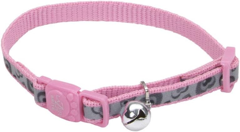 Coastal 3/8 Safe Cat Lazer Black Reflective Adj. Break Away Collar Pink Heart