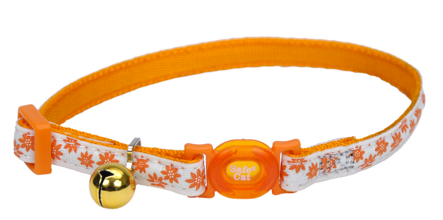 Coastal 3/8 Safe Cat  Glow in the Dark Adj.Collar Glowing Orange Flowers