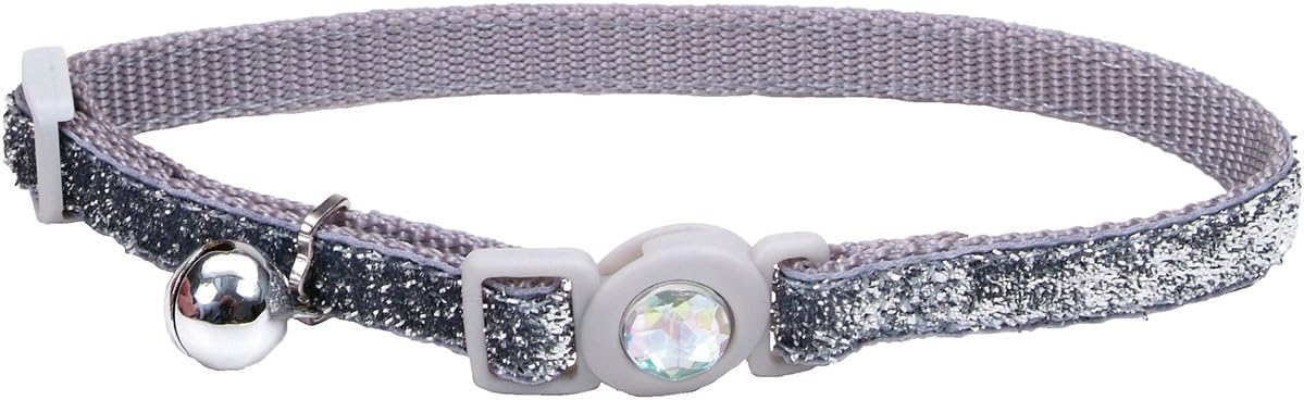 Coastal 3/8" Safe Cat Jewel Buckle Glitter Overlay Collar Silver