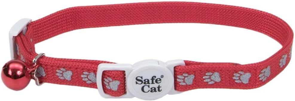 Coastal 3/8" Safe Cat Reflective Snag Proof. Nylon Adj.Break Away Collar Paw Red