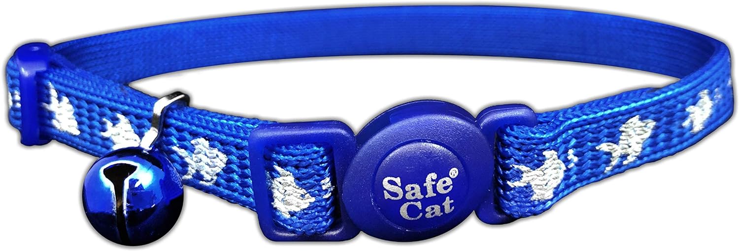 Coastal 3/8" Safe Cat Reflective Snag Proof. Nylon Adj.Break Away Collar Fish Blue