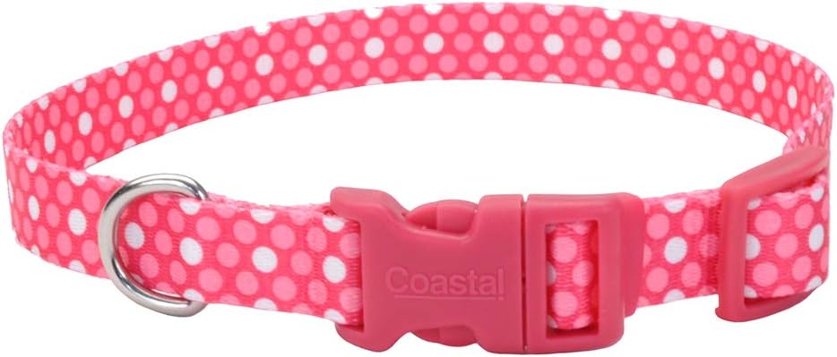 Coastal 5/8in Attire Dog Collar Pink Dots Medium