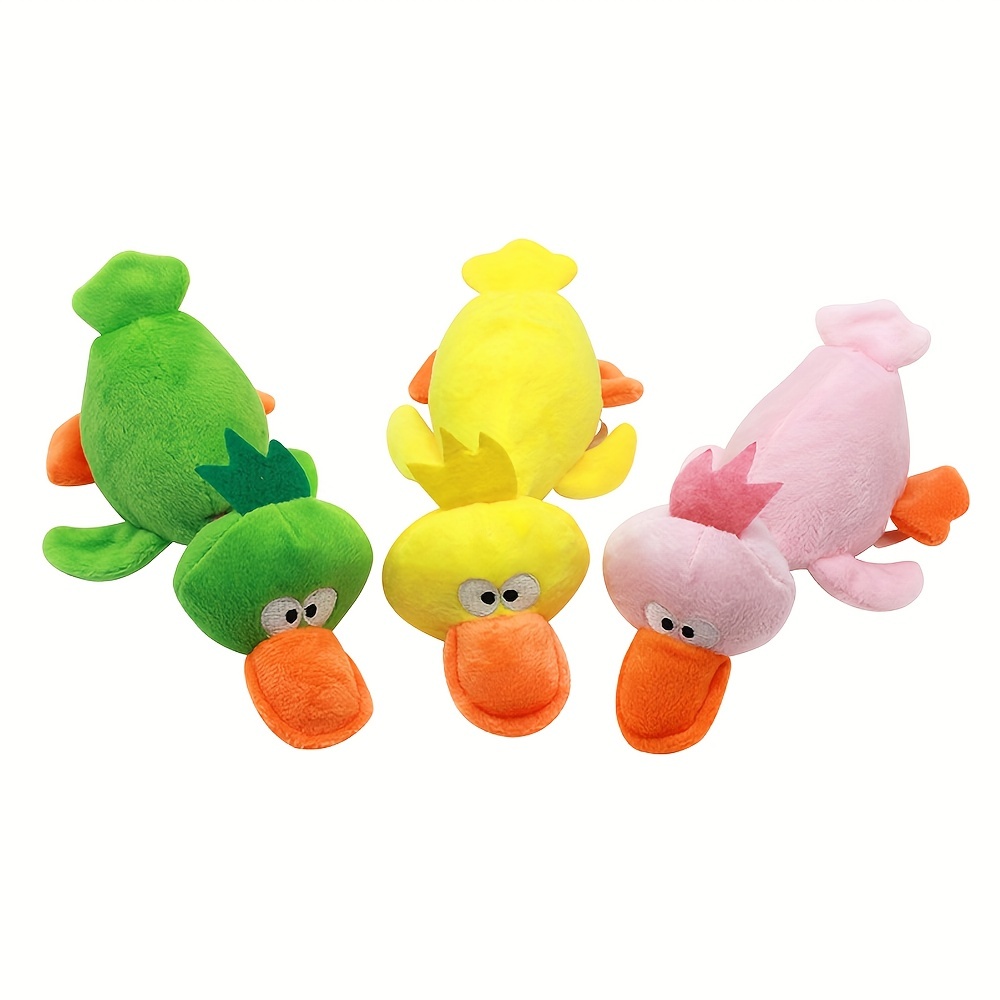 Plush Pet Squeakz Duck Family ( Green/Pink/Yellow) Dog Toy - 1pc