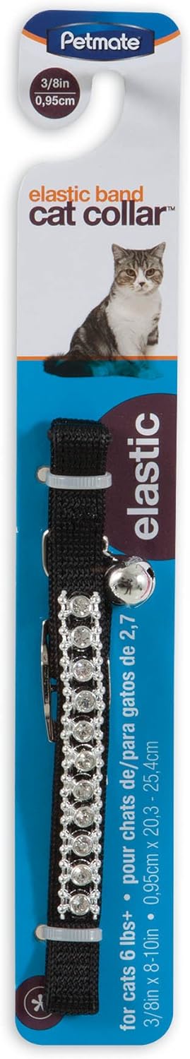 PETMATE PETMATE CAT ELASTIC COLLAR 3/8 X 8-10" BLACK BLING