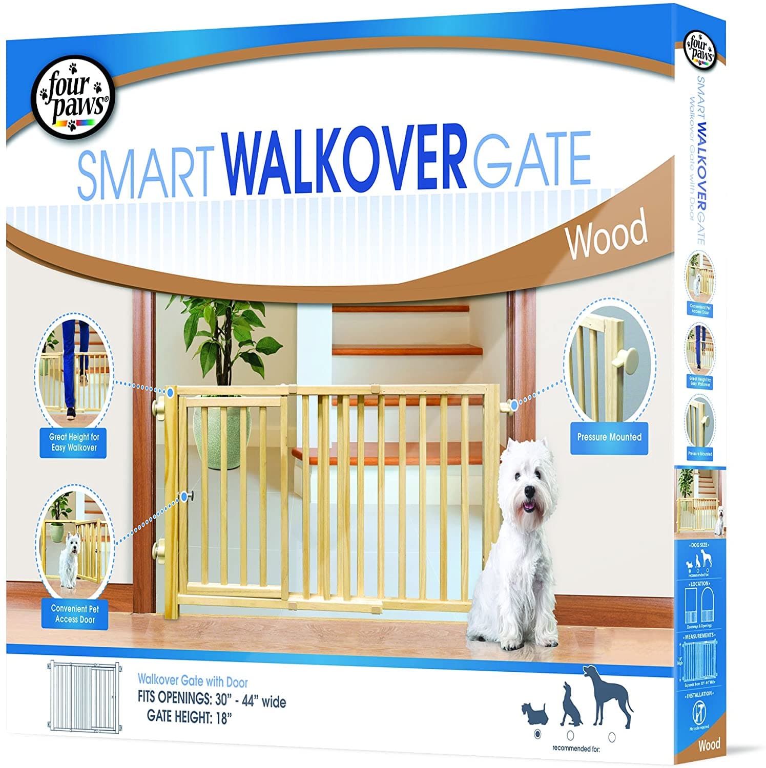 Four Paws Safety Gates Vertical Wood Gate with Door (Walk Over) 30-44 and x 1