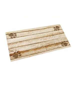 Drymate Tan Distressed Wood Paws Dog Bowl Place Mat 16 x 28 Inches