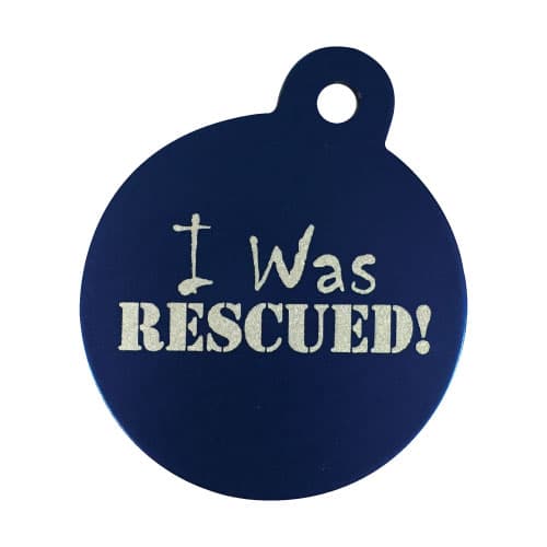 I WAS RESCUED - Pet Tag one side printed Circle Large BLUE
