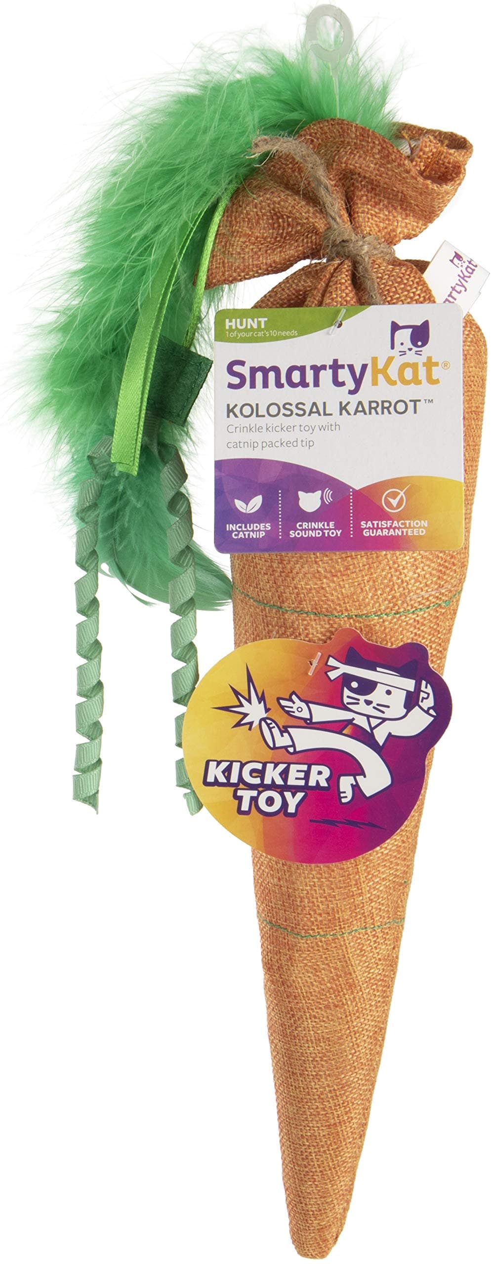 SmartyKat® Kolossal Karrot™ Plush Crinkle Cat Kicker Toy with Catnip