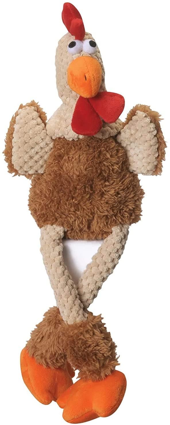 GoDog® Checkers™ Skinny Brown Rooster with Chew Guard Technology™ Durable Plush Squeaker Dog Toy, Brown, Large