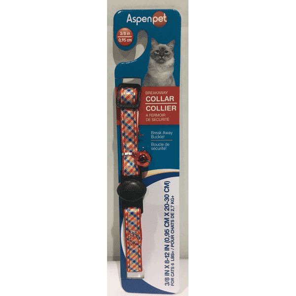 Aspen Pet Fashion Cat Collar 3/8" X 8-12" Plaid Brick