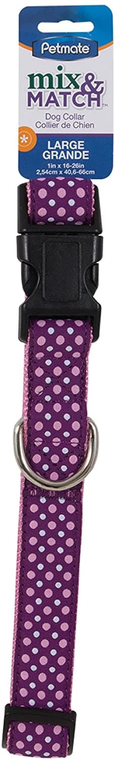 Petmate Aspen Pet Ribbon Overlay Dog Collar 5/8"X10-14" Dots Pink