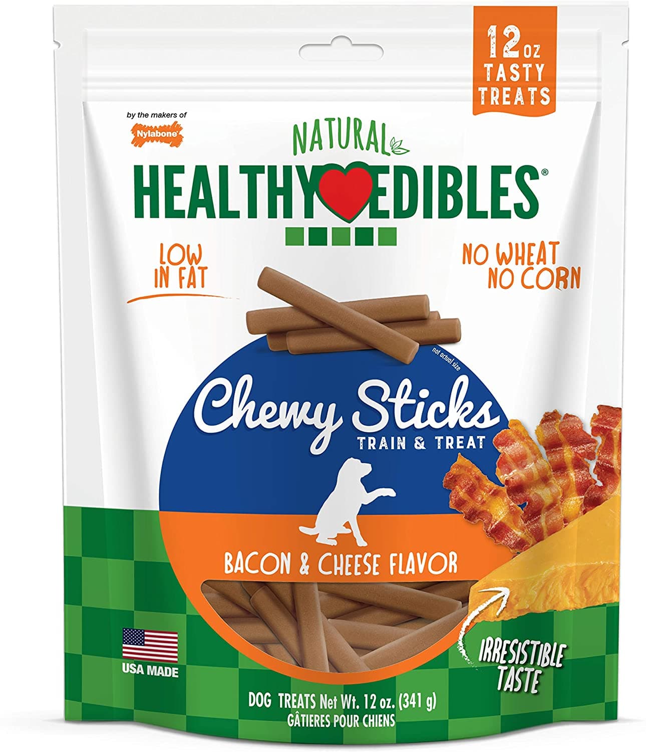Nylabone Healthy Edibles Grain Free Chewy Sticks Bacon & Cheese Flavor 12 oz