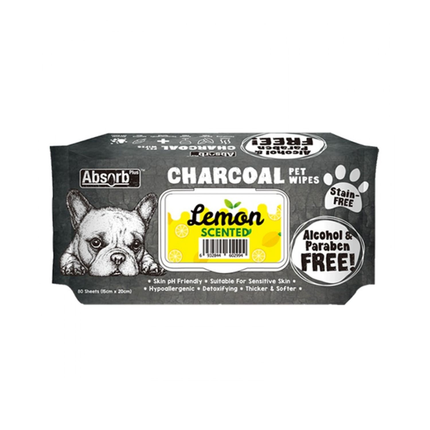Absolute Pet Absorb Plus Charcoal Pet Wipes Lemon 80 sheets