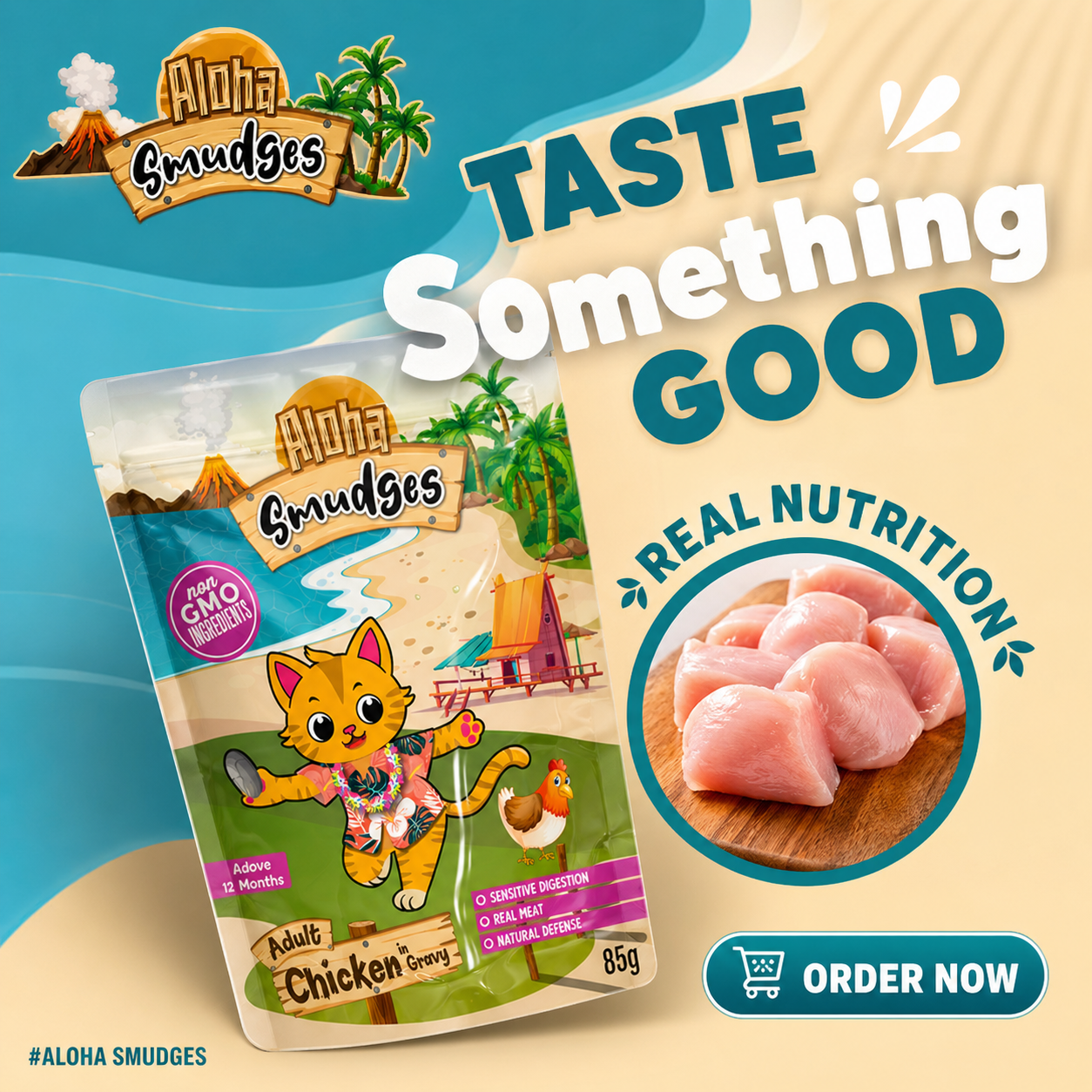Aloha Smudges Chicken Adult Cat wet food in Gravy 85g Pouch Pack of 12