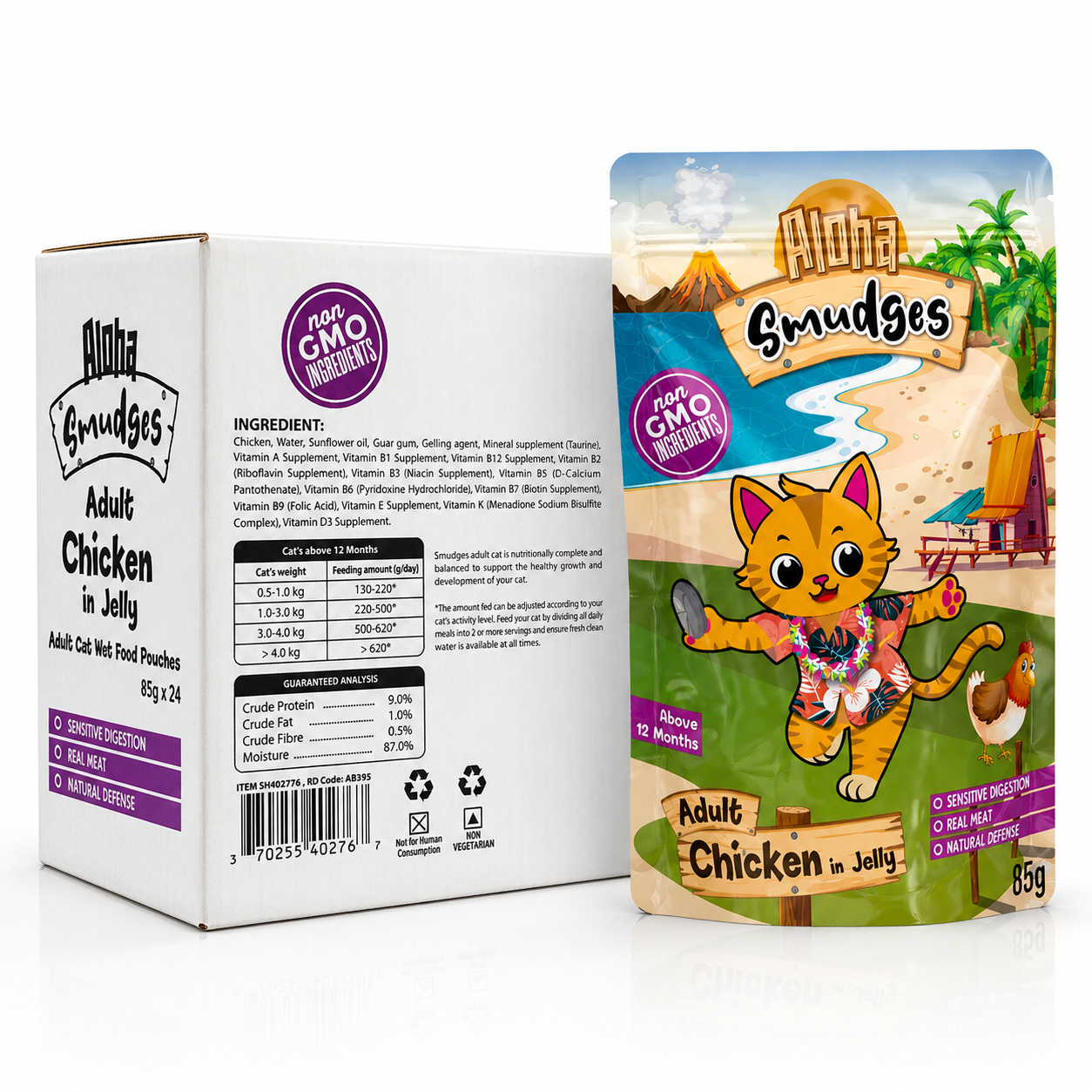Aloha Smudges Chicken Adult Cat wet food in Jelly 85g Pouch Pack of 12
