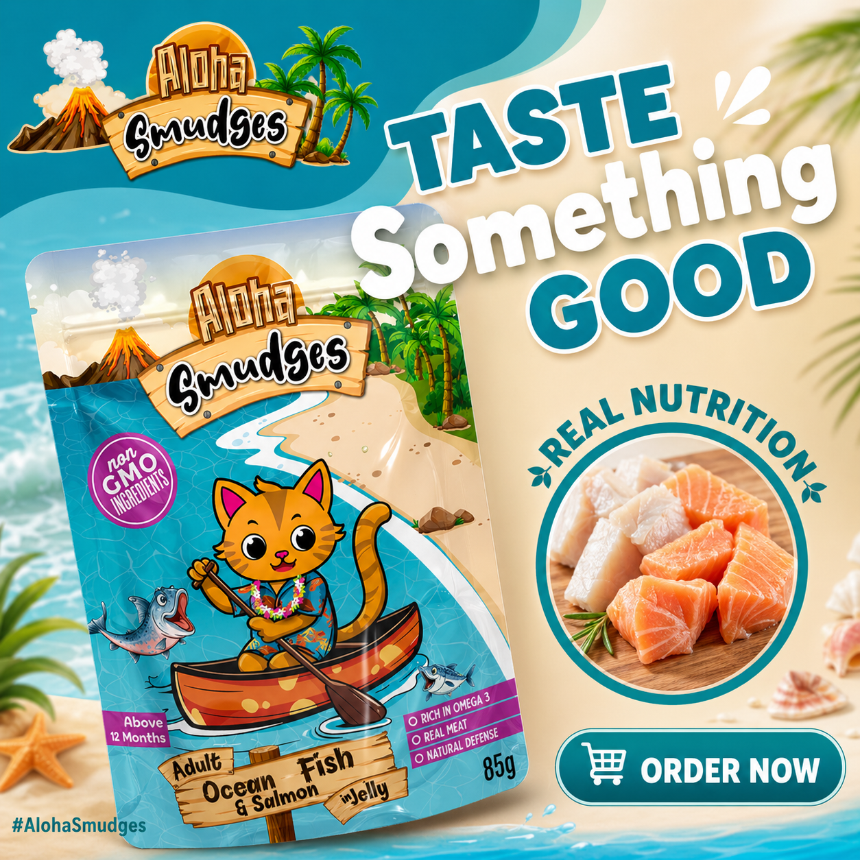 Aloha Smudges Ocean Fish & Salmon Adult Cat wet food in Jelly 85g Pouch Pack of 12