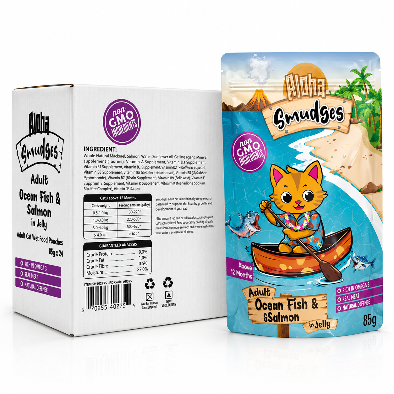Aloha Smudges Ocean Fish & Salmon Adult Cat wet food in Jelly 85g Pouch Pack of 12