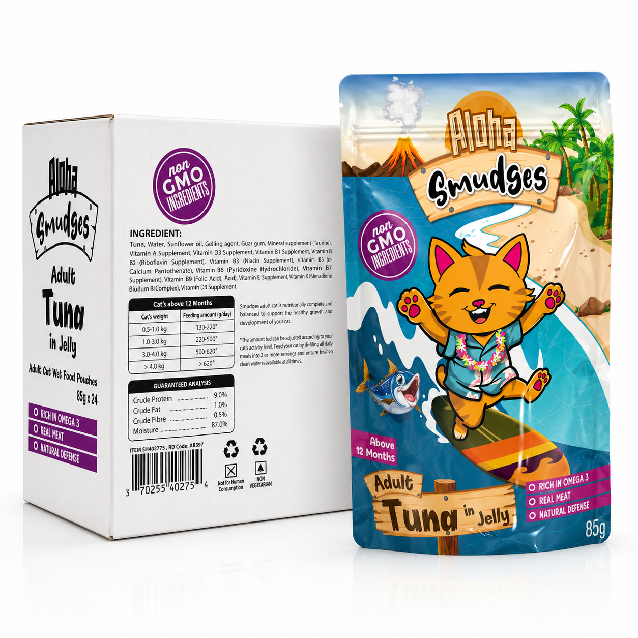 Aloha Smudges Tuna Adult Cat wet food in Jelly 85g Pouch Pack of 12