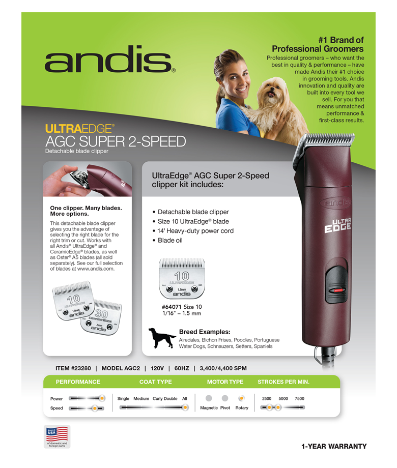 Andis AGC2 / AGCB UltraEdge Super 2-Speed  Brushless Detachable Blade Clipper - Burgundy