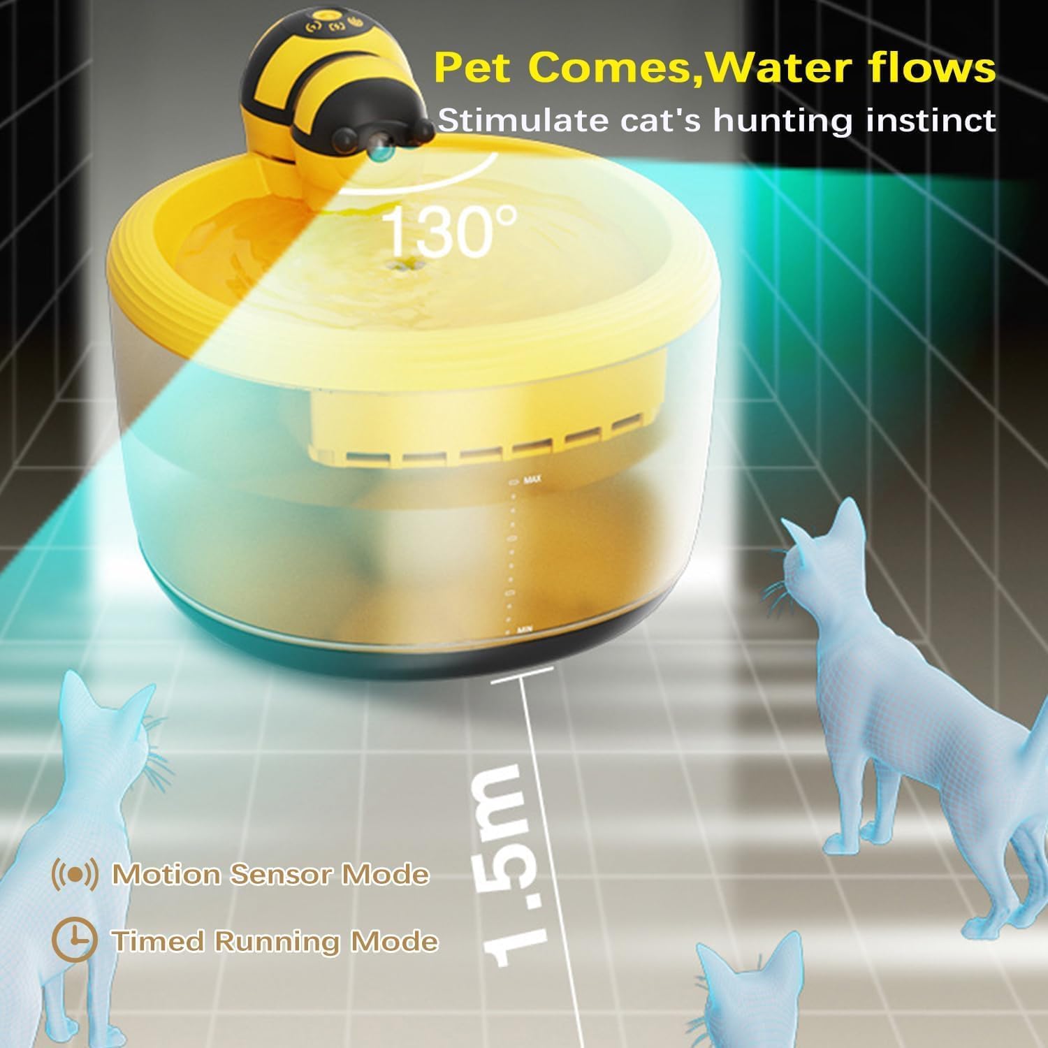 Bee Colored Battery-powered 
Water Fountain with Motion
Sensor