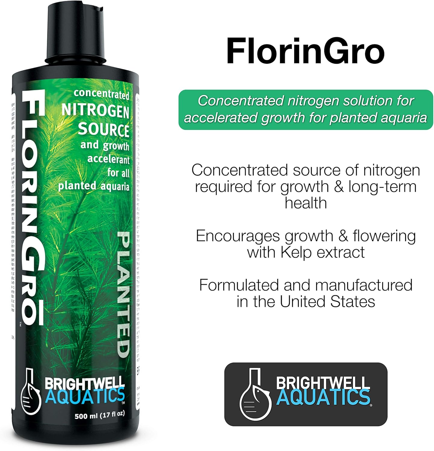 Brightwell Aquatics 8.45 fl. oz. Florin-GRO Nitrogen Fertilizer for Planted FW Aquaria, 250 mL