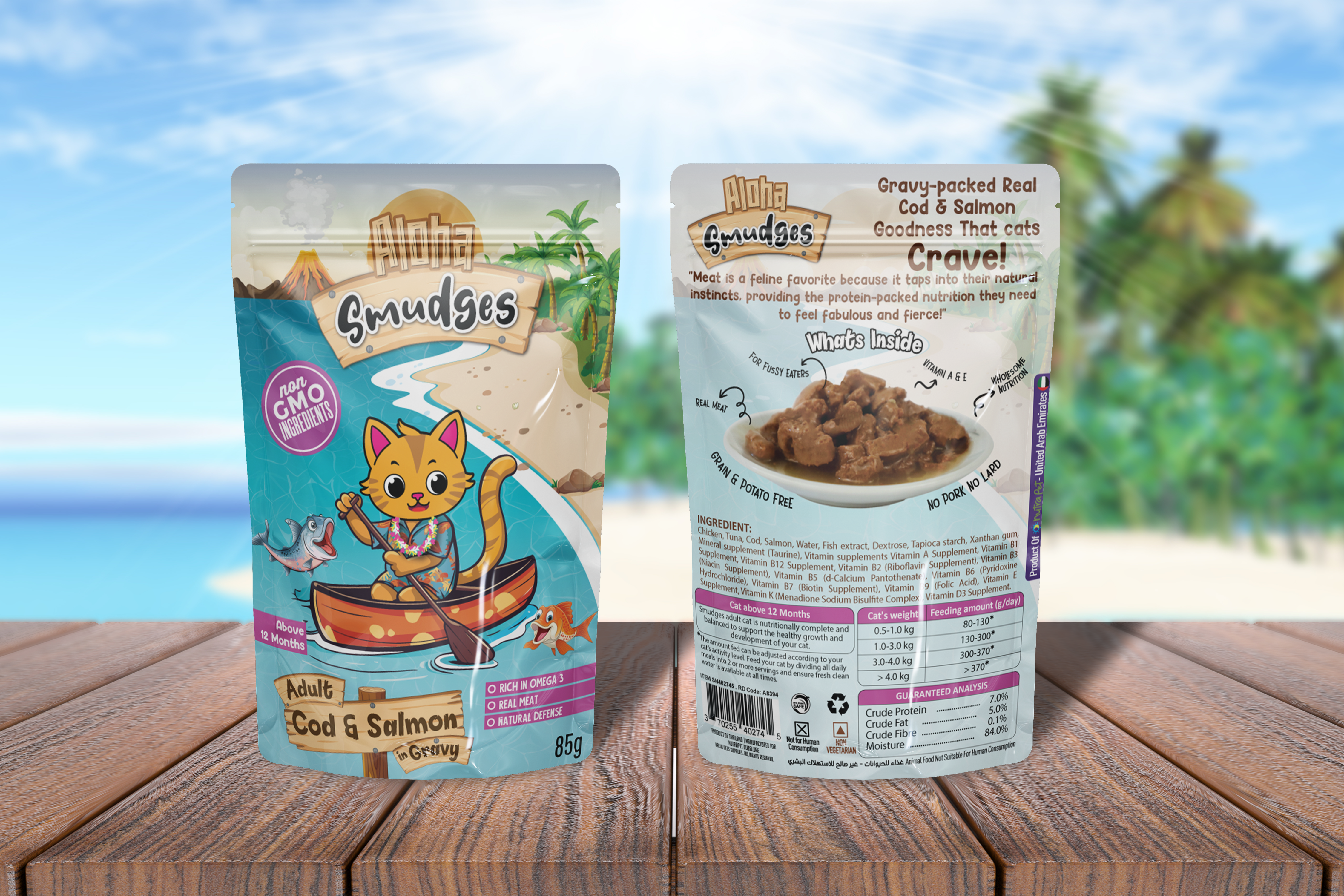 Buy one Get one Aloha Smudges Cod & Salmon Adult Cat wet food in Gravy 85g Pouch