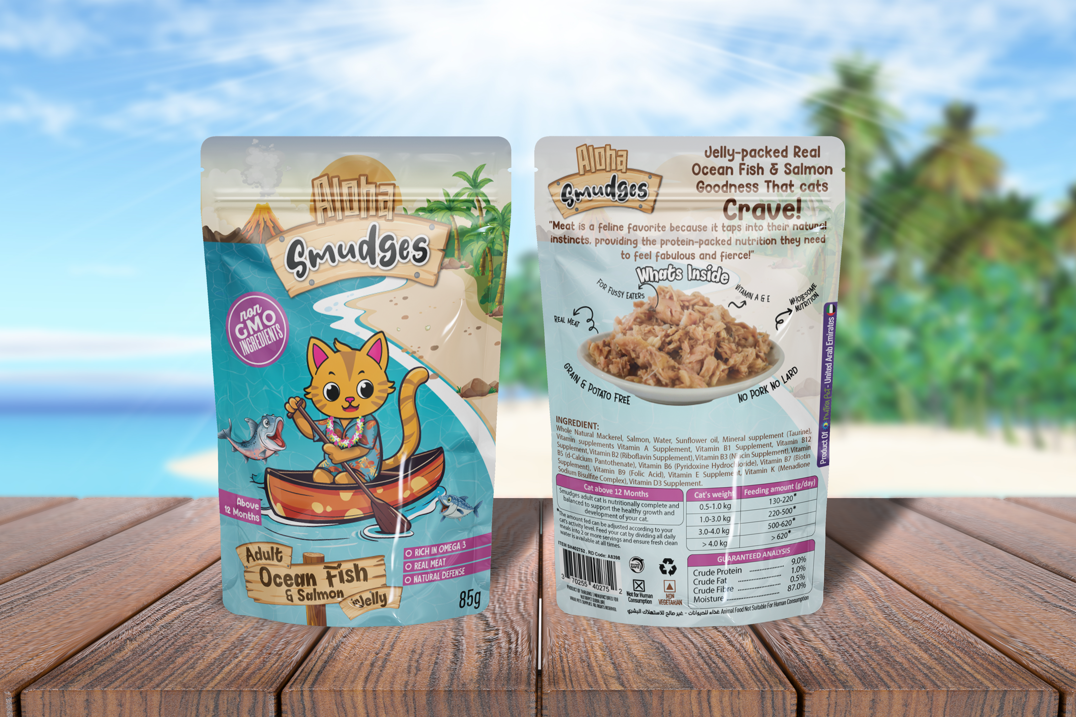Buy one Get one Aloha Smudges Ocean Fish & Salmon Adult Cat wet food in Jelly 85g Pouch