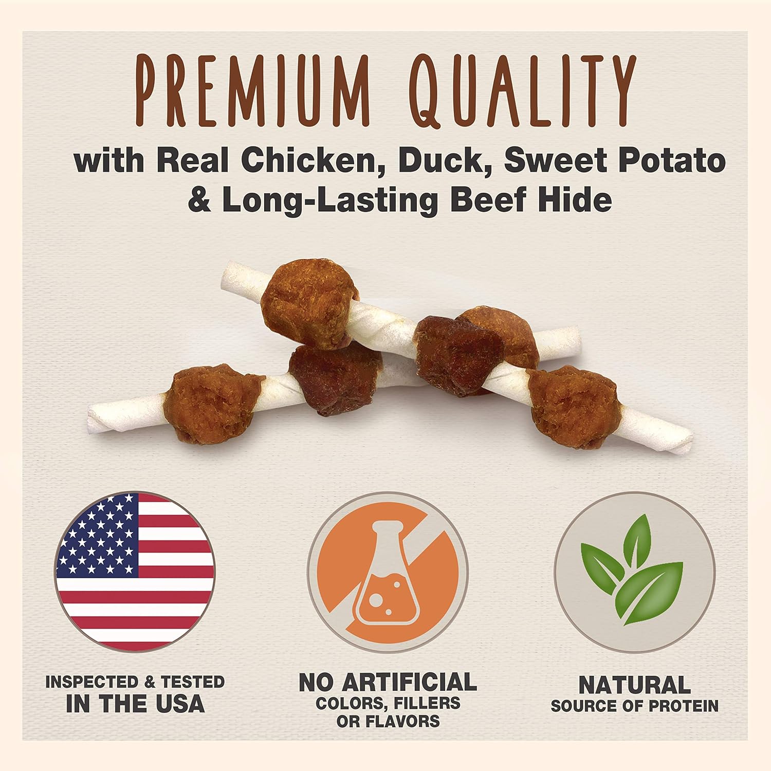 Cadet 4 oz. Beef Hide Shish Kabobs (Rawhide Twist Sticks wrapped in Chicken, Duck & Sweet Potato) Dog Treats & Chews