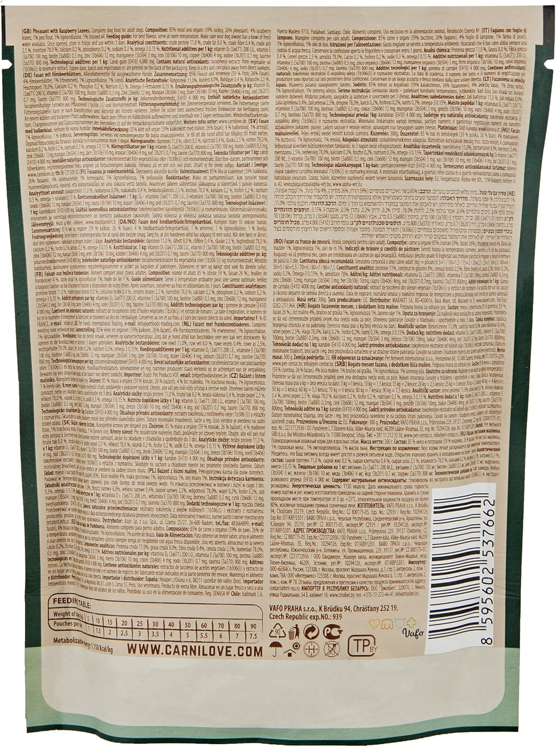 Carnilove Pheasant with Raspberry Leaves for Adult Dogs (Wet Food Pouches) 300g