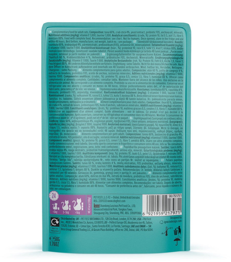 Cat Fest Meal No 5 Cat Food in Jelly-Tuna With Crab Stick 50g