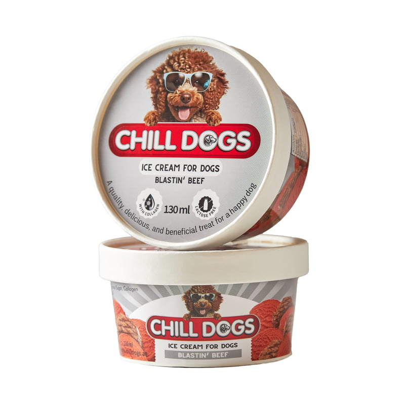 Chill Dogs Blastin' Beef Box 4 Cups x 130ml Ice Cream for Dogs