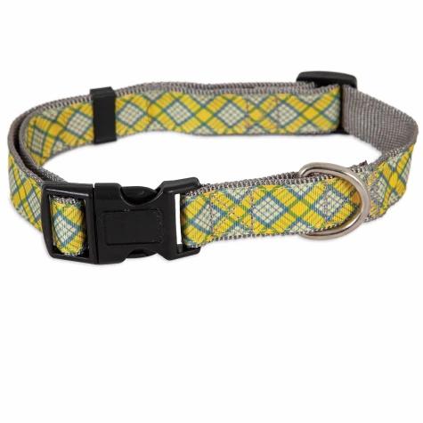 🏷️ CLEARANCE SALE | Petmate Aspen Pet Dog Collar – Yellow Plaid, 5/8" x 10-14" (Tag Missing – 60% Off)