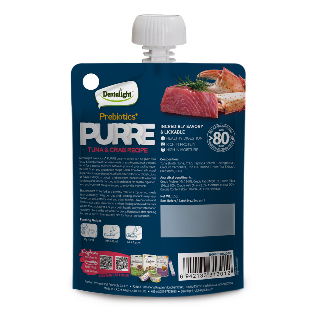 Dentalight Prebiotics+ PURRE creamy Treats For Cats-Tuna & Crab 55g