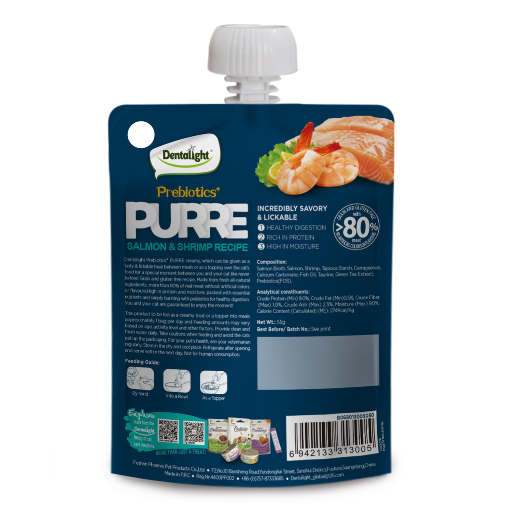 Dentalight Prebiotics+ PURRE creamy Treats For Cats-Salmon & Shrimp 55g
