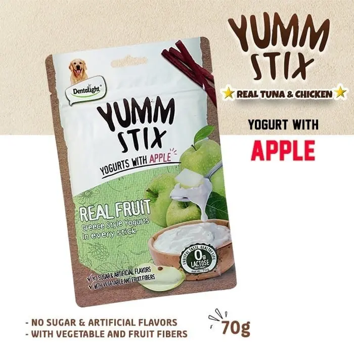Dentalight Yumm Stix for Dogs Wet & Soft - Yogurt with Apple 70g