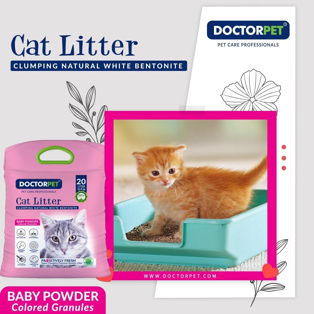 Doctor Pet Clumping Natural White Bentonite Baby Powder Cat Litter - 20L