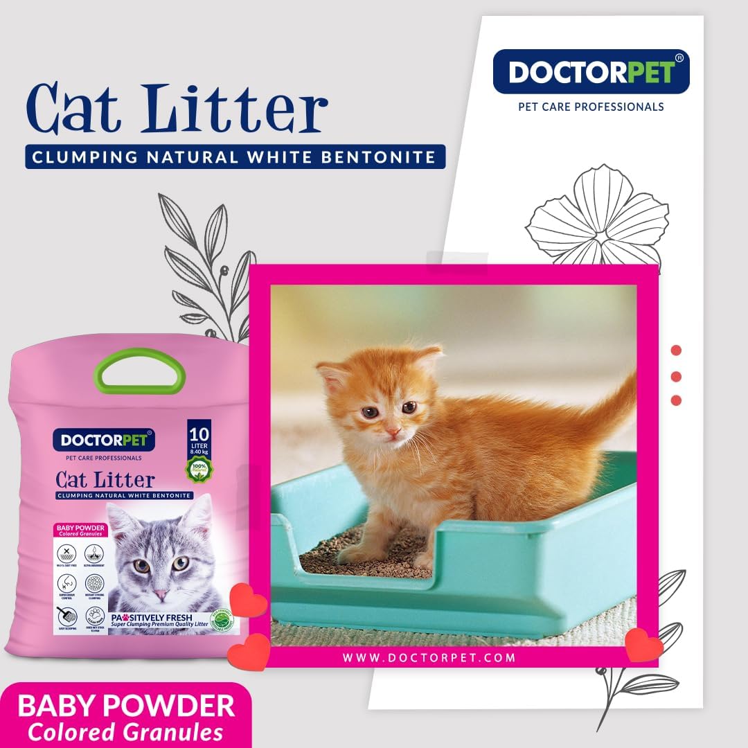 Doctor Pet Clumping Natural White Bentonite Baby Powder Cat Litter - 10L