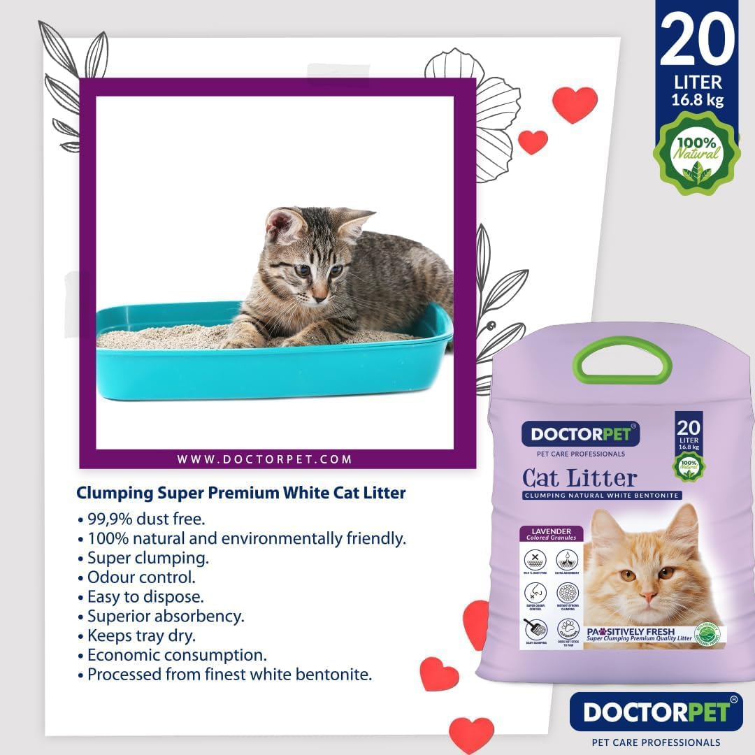 Doctor Pet Clumping Natural White Bentonite Lavender Cat Litter - 20L