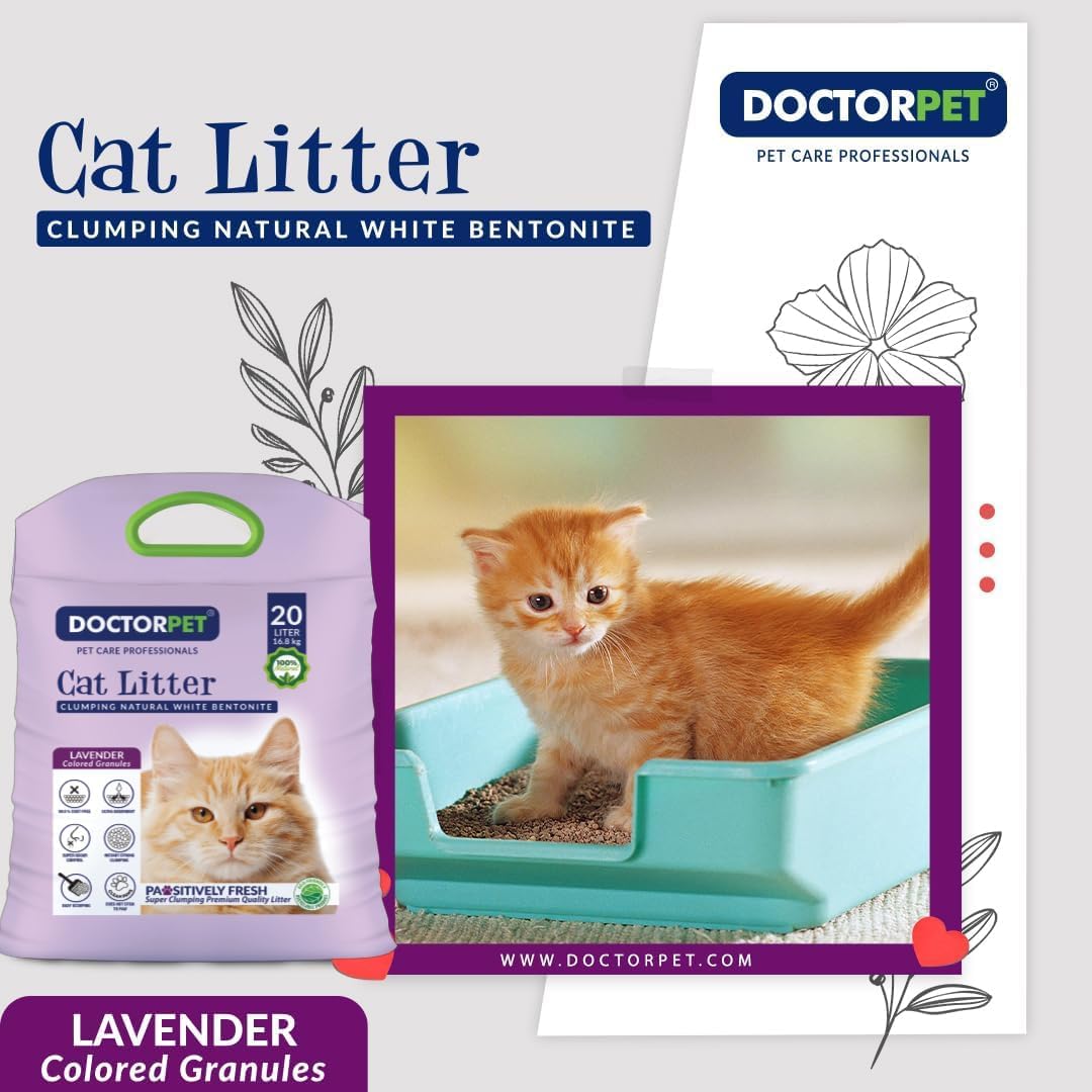 Doctor Pet Clumping Natural White Bentonite Lavender Cat Litter - 20L