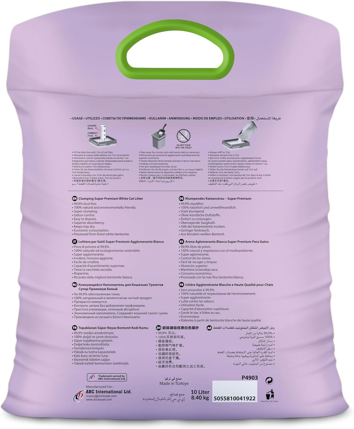 Doctor Pet Clumping Natural White Bentonite Lavender Cat Litter - 10L