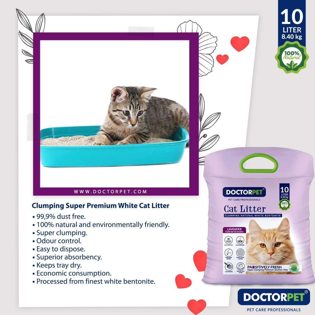 Doctor Pet Clumping Natural White Bentonite Lavender Cat Litter - 10L